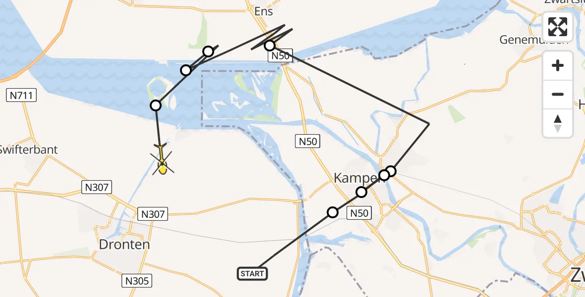 Routekaart van de vlucht: Ambulanceheli naar Dronten