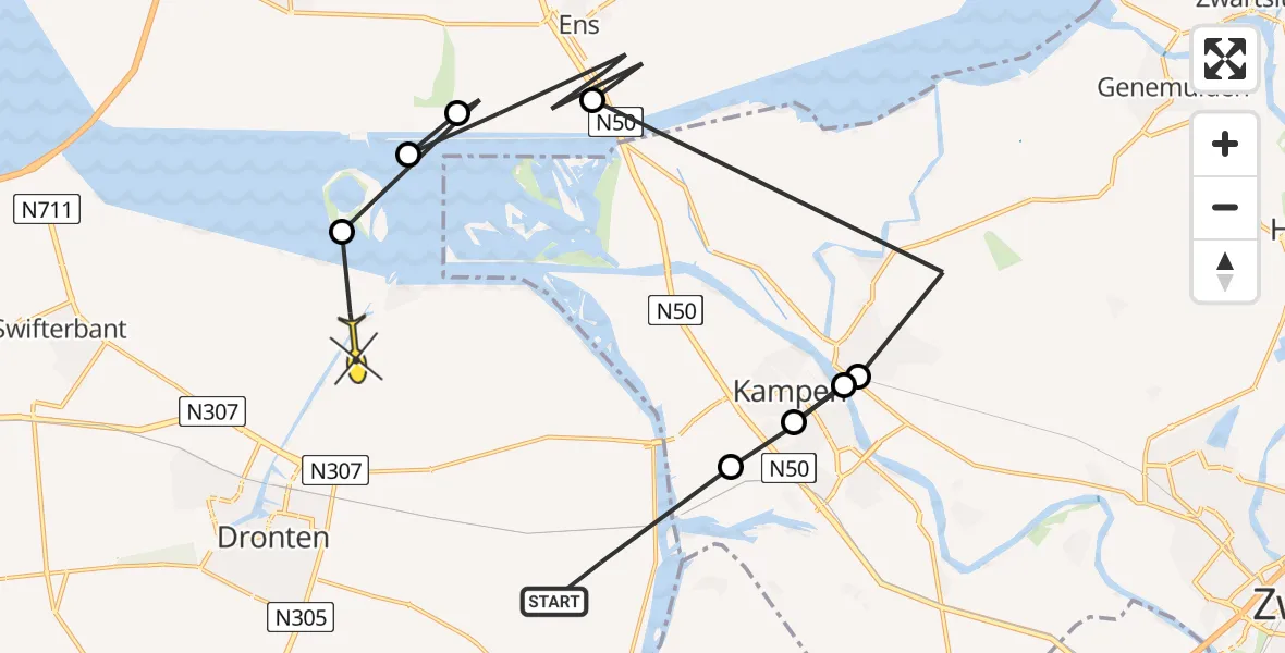 Routekaart van de vlucht: Ambulancehelikopter naar Dronten