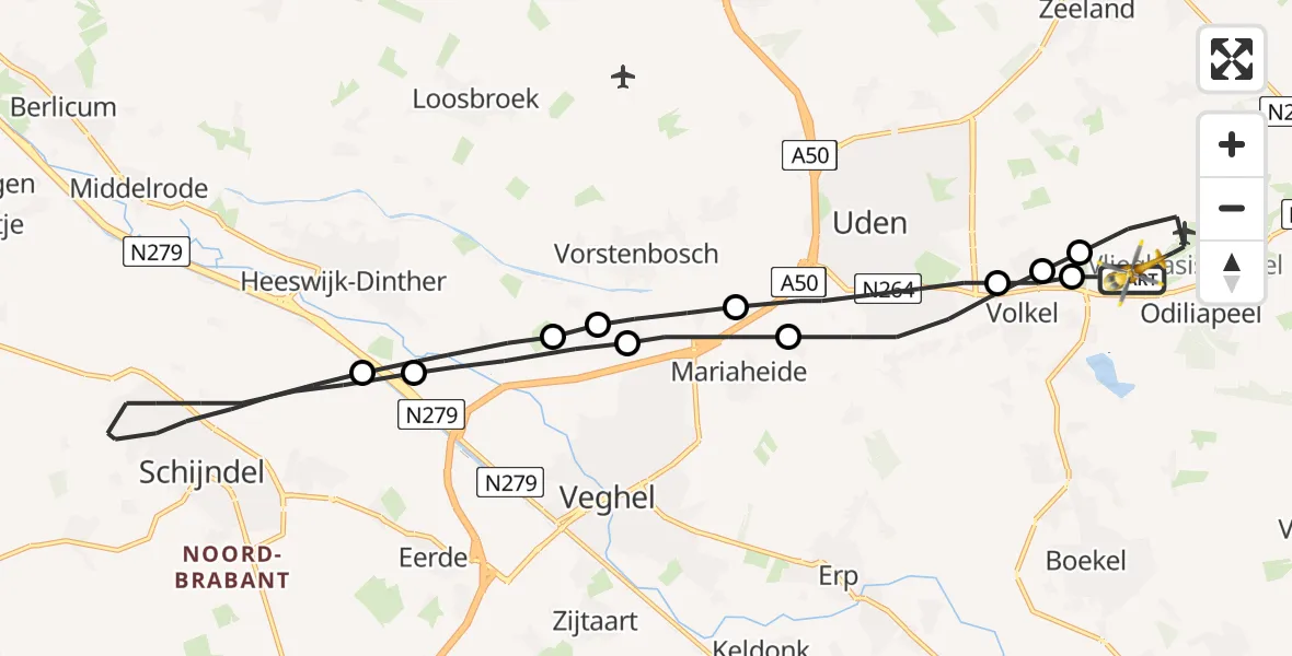 Vluchtroute Traumahelikopter Vliegbasis Volkel - Vliegbasis Volkel, 21 december 2022, 14:52