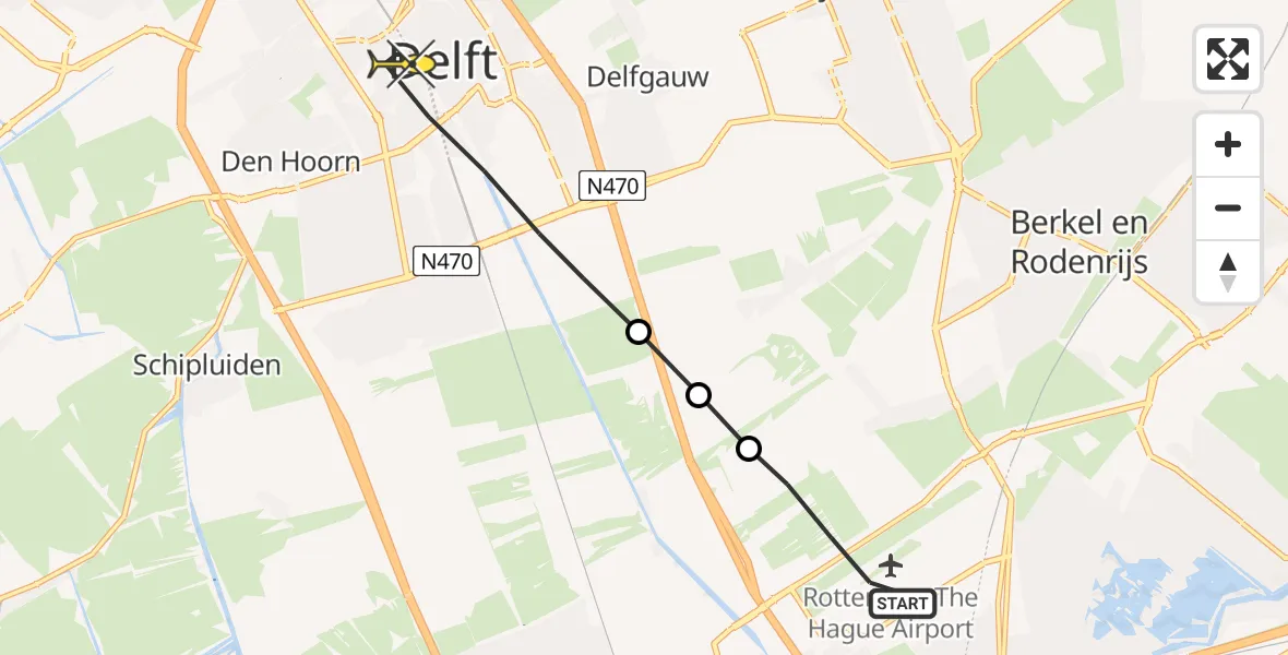 Routekaart van de vlucht: Lifeliner 2 naar Delft