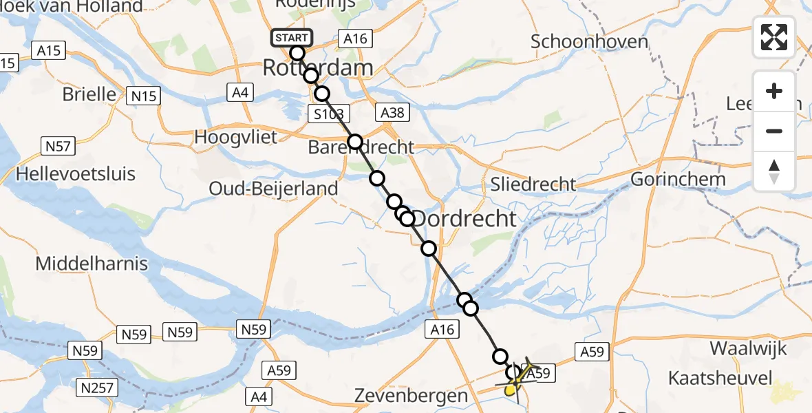 Routekaart van de vlucht: Lifeliner 2 naar Wagenberg