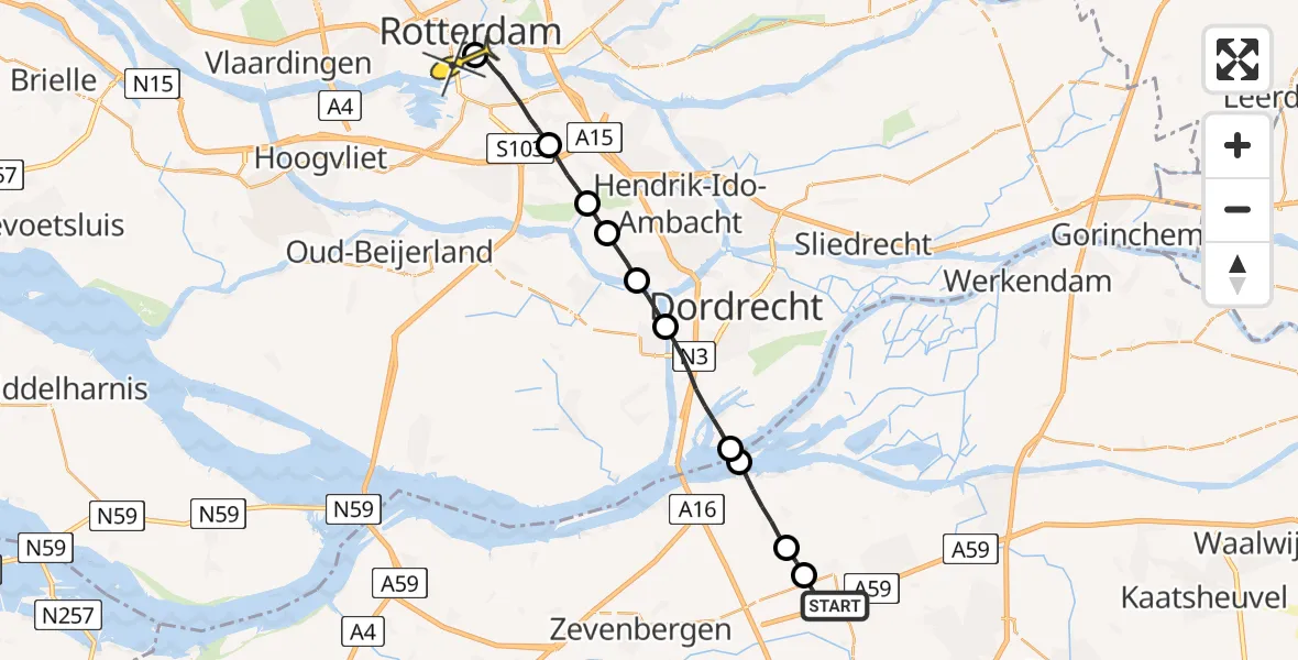 Routekaart van de vlucht: Lifeliner 2 naar Erasmus MC