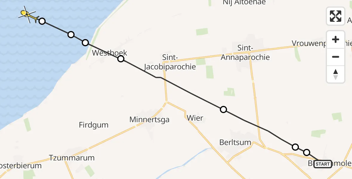 Routekaart van de vlucht: Ambulanceheli naar Formerum