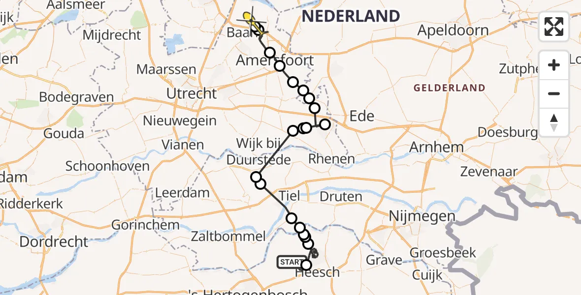 Routekaart van de vlucht: Politieheli naar Baarn