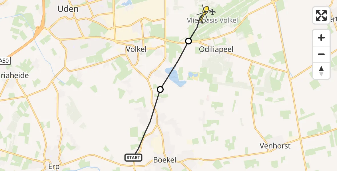 Routekaart van de vlucht: Lifeliner 3 naar Vliegbasis Volkel