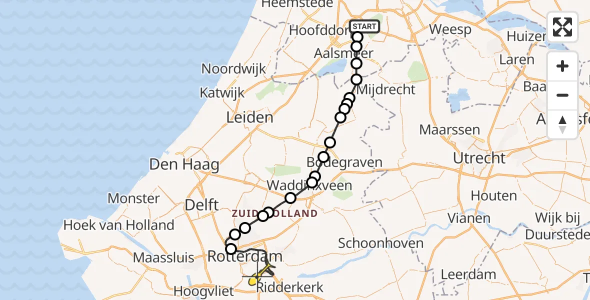 Routekaart van de vlucht: Politieheli naar Rotterdam