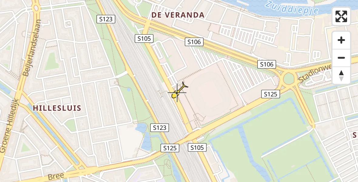 Vluchtroute Politiehelikopter van Rotterdam naar Rotterdam