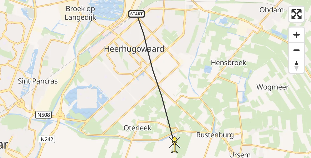 Routekaart van de vlucht: Politieheli naar Oterleek