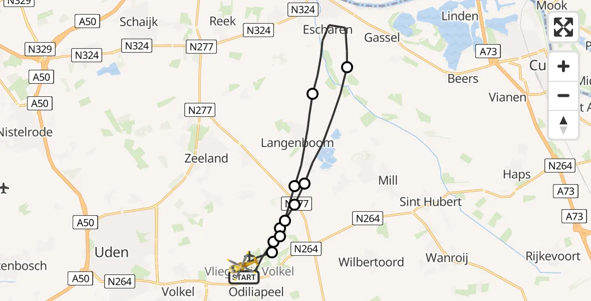 Vluchtroute Traumahelikopter Vliegbasis Volkel - Vliegbasis Volkel, 23 december 2022, 18:49
