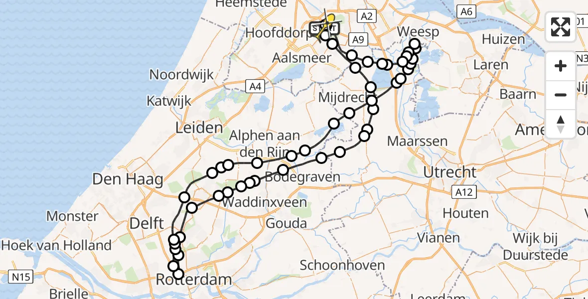 Routekaart van de vlucht: Politieheli naar Schiphol