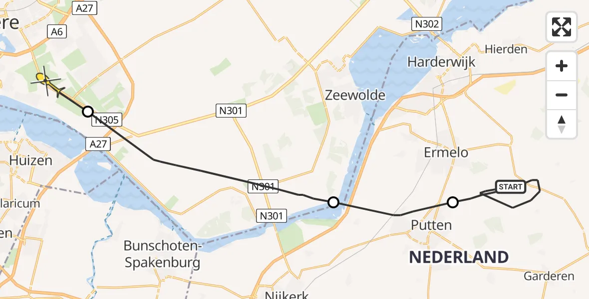 Routekaart van de vlucht: Politiehelikopter naar Almere