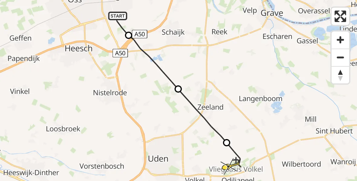 Routekaart van de vlucht: Lifeliner 3 naar Vliegbasis Volkel