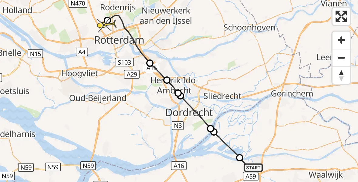 Routekaart van de vlucht: Lifeliner 2 naar Rotterdam The Hague Airport