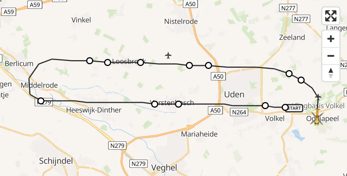 Vluchtroute Traumahelikopter Vliegbasis Volkel - Vliegbasis Volkel, 24 december 2022, 07:49