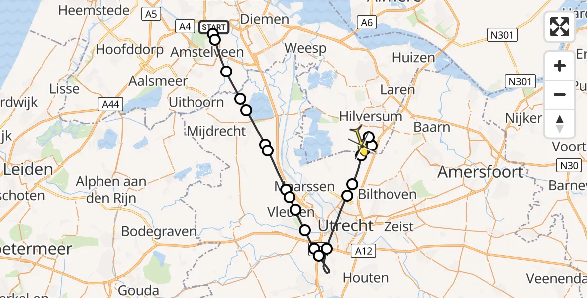 Routekaart van de vlucht: Lifeliner 1 naar Vliegveld Hilversum