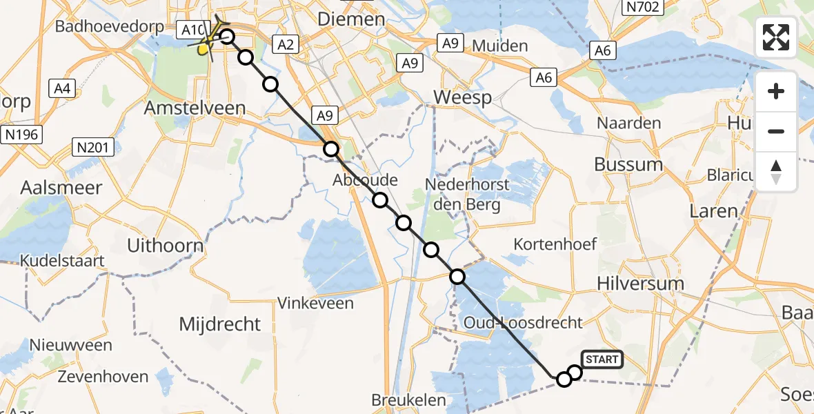 Routekaart van de vlucht: Lifeliner 1 naar VU Medisch Centrum Amsterdam