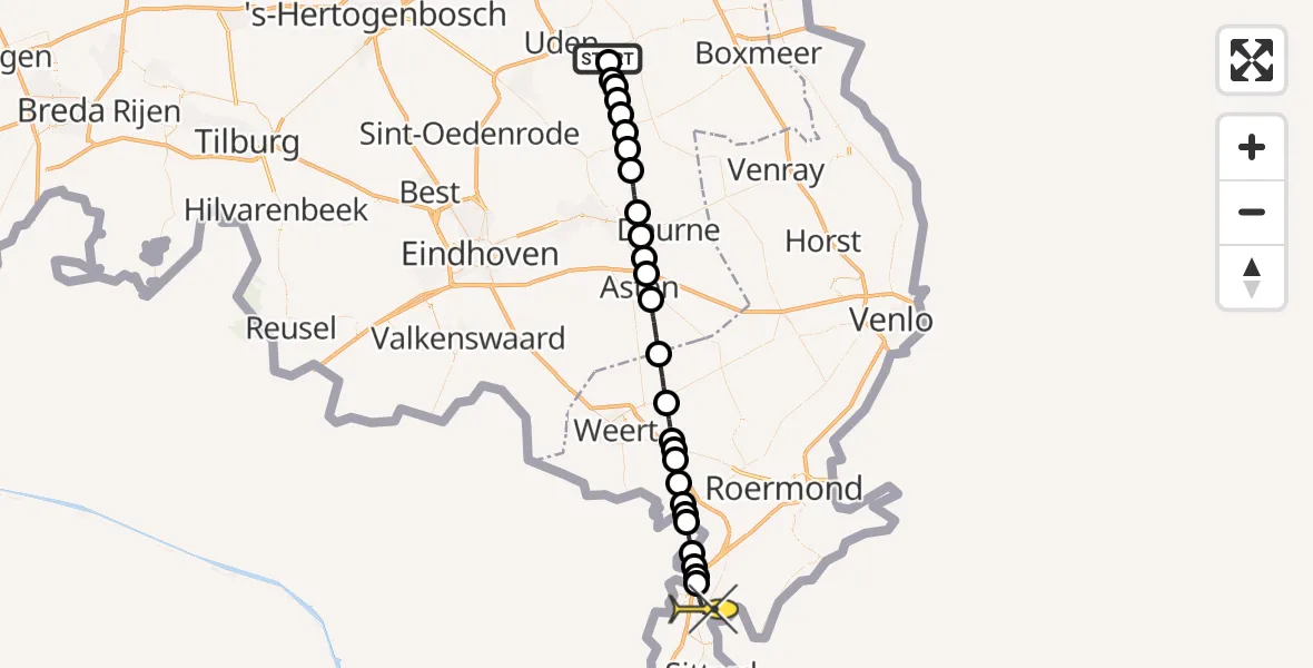 Routekaart van de vlucht: Lifeliner 3 naar Susteren