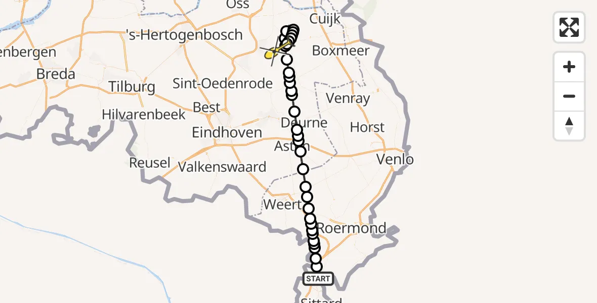 Routekaart van de vlucht: Lifeliner 3 naar Vliegbasis Volkel