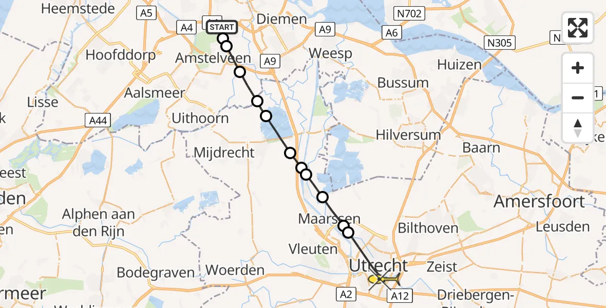 Routekaart van de vlucht: Lifeliner 1 naar Utrecht