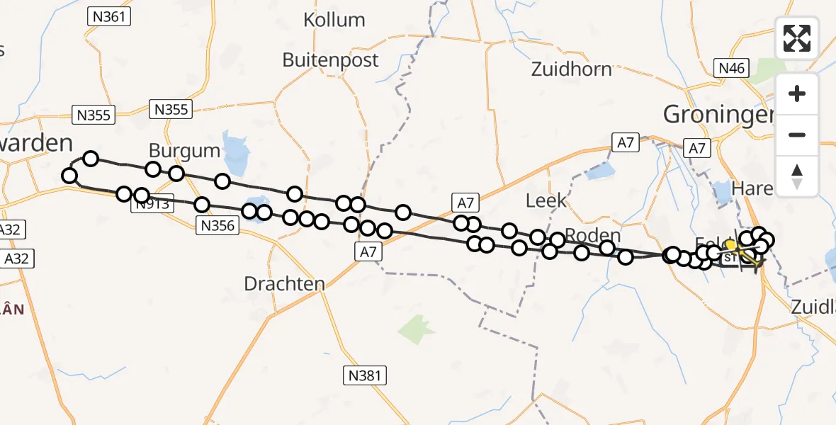 Routekaart van de vlucht: Lifeliner 4 naar Groningen Airport Eelde