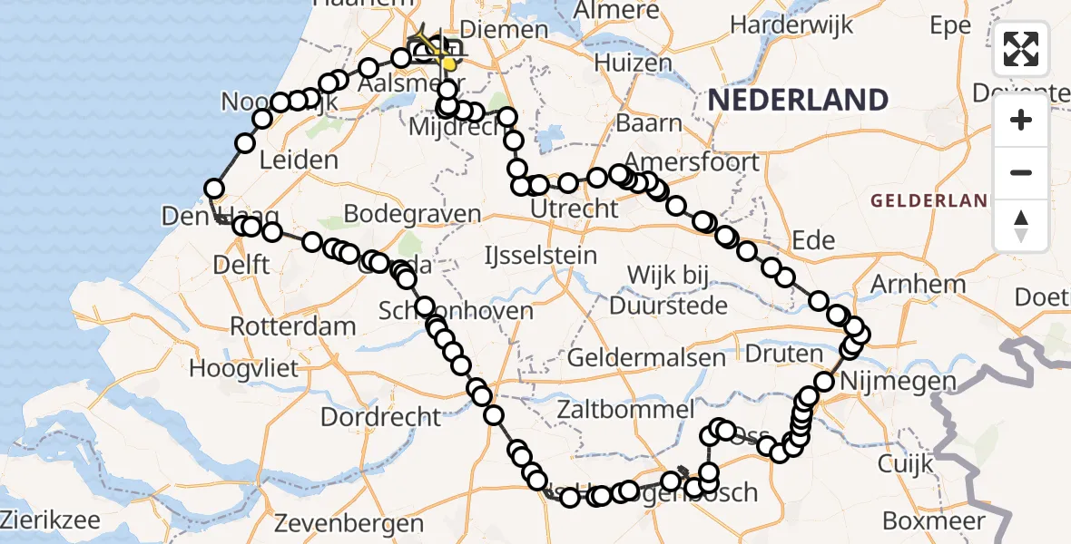 Routekaart van de vlucht: Politieheli naar Schiphol