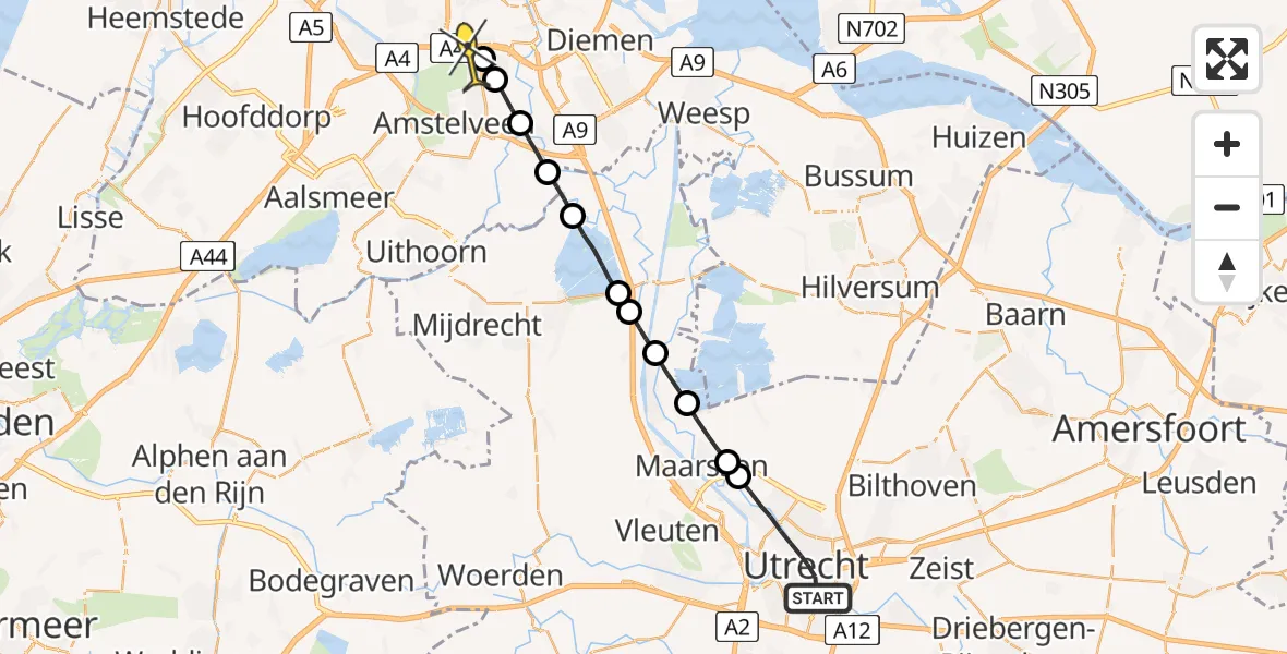 Routekaart van de vlucht: Lifeliner 1 naar VU Medisch Centrum Amsterdam