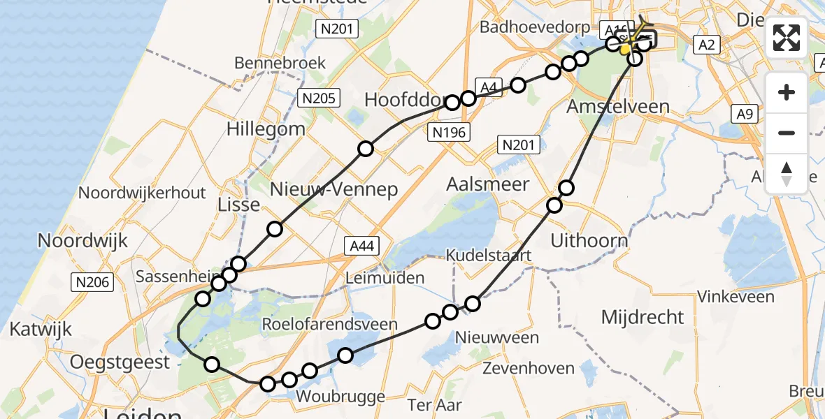 Routekaart van de vlucht: Lifeliner 1 naar VU Medisch Centrum Amsterdam