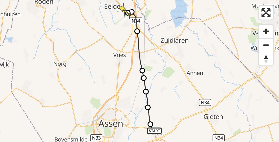 Routekaart van de vlucht: Lifeliner 4 naar Groningen Airport Eelde