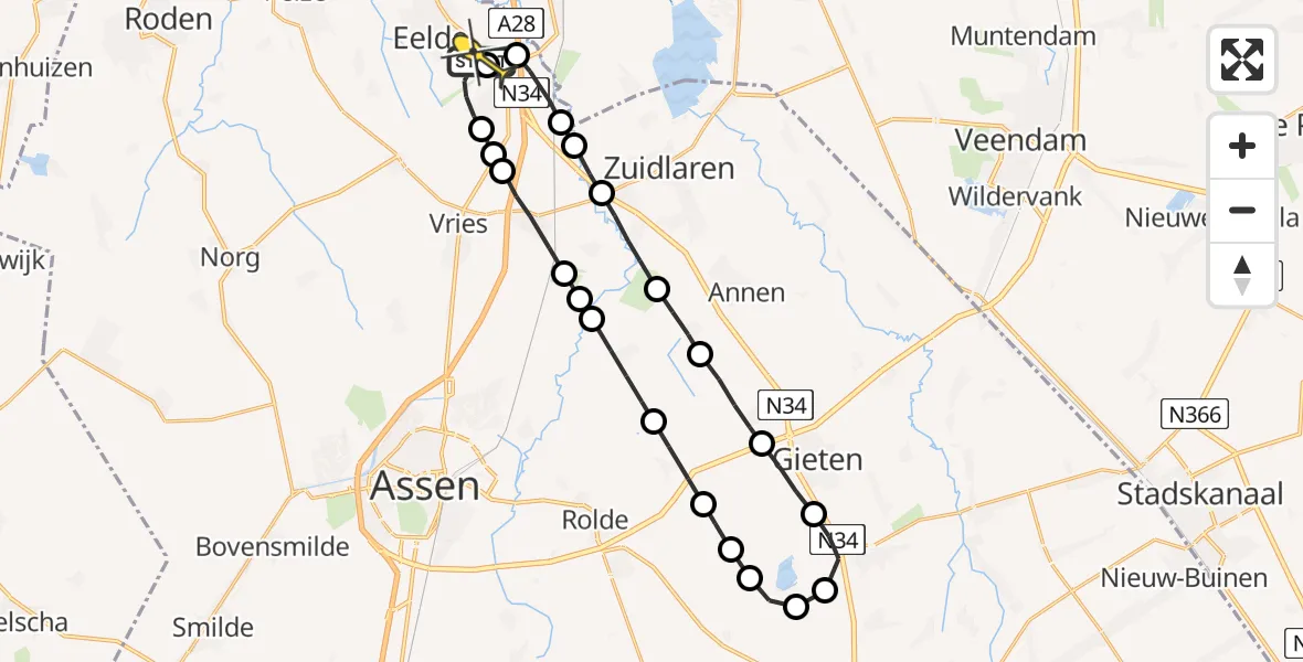 Routekaart van de vlucht: Lifeliner 4 naar Groningen Airport Eelde