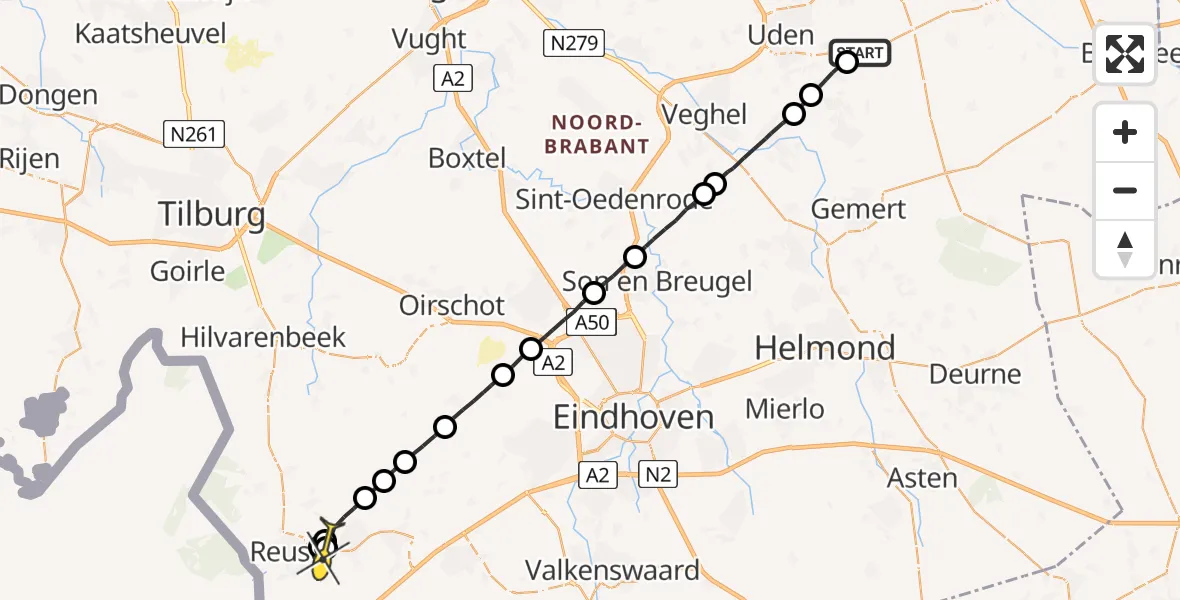Routekaart van de vlucht: Lifeliner 3 naar Reusel