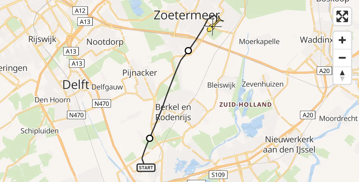 Routekaart van de vlucht: Lifeliner 2 naar Zoetermeer