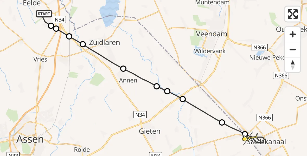 Routekaart van de vlucht: Lifeliner 4 naar Stadskanaal