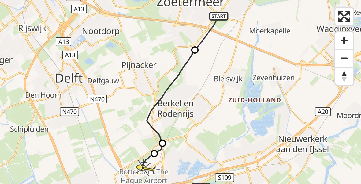 Routekaart van de vlucht: Lifeliner 2 naar Rotterdam The Hague Airport