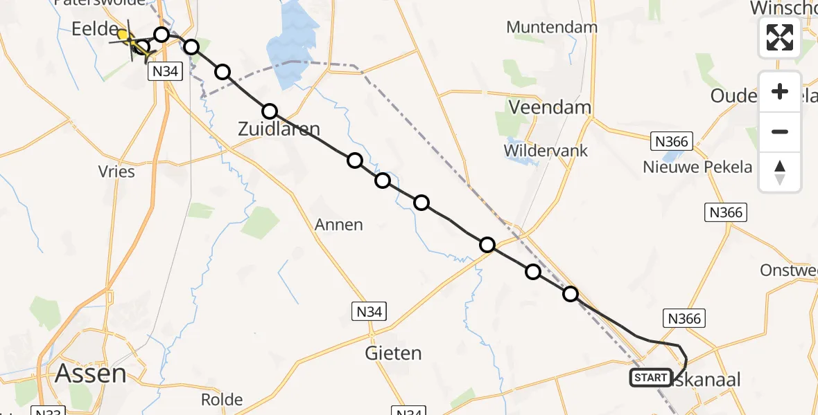 Routekaart van de vlucht: Lifeliner 4 naar Groningen Airport Eelde