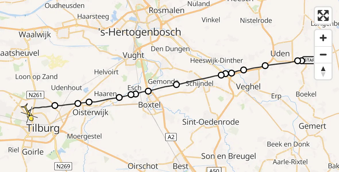 Routekaart van de vlucht: Lifeliner 3 naar Tilburg