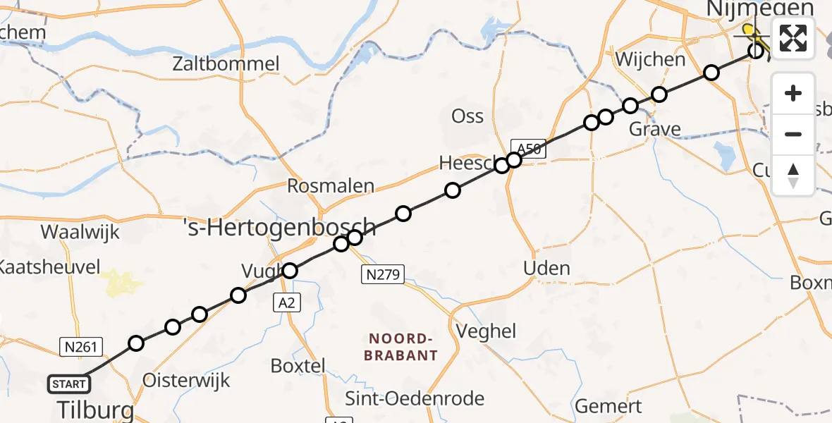 Routekaart van de vlucht: Lifeliner 3 naar Radboud Universitair Medisch Centrum