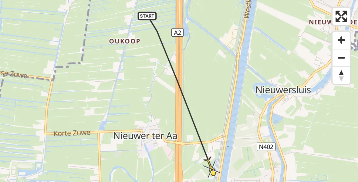 Routekaart van de vlucht: Politieheli naar Nieuwer Ter Aa