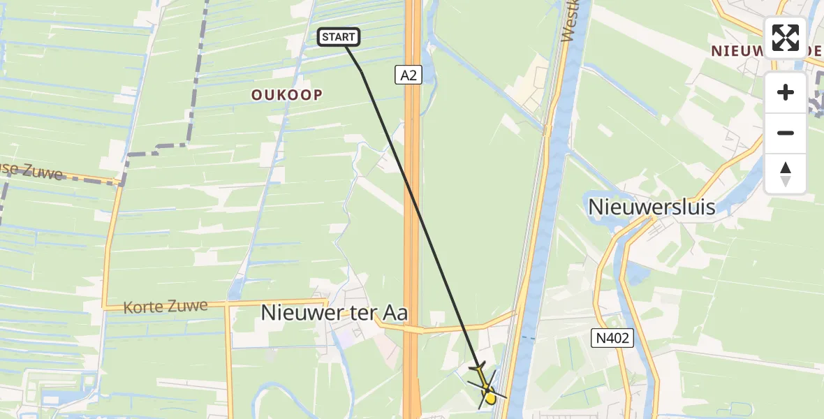 Routekaart van de vlucht: Politiehelikopter naar Nieuwer Ter Aa