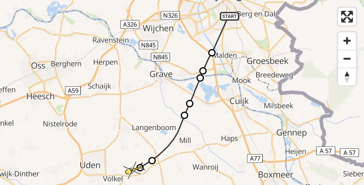 Routekaart van de vlucht: Lifeliner 3 naar Vliegbasis Volkel