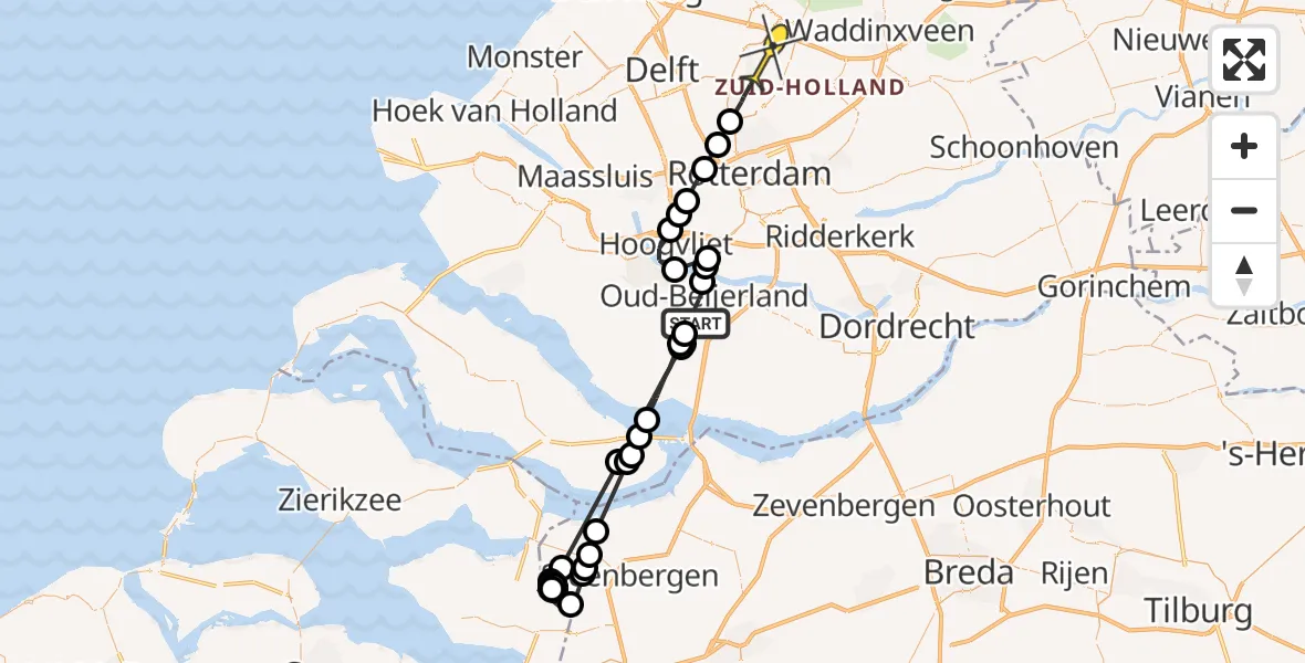 Routekaart van de vlucht: Politieheli naar Berkel en Rodenrijs