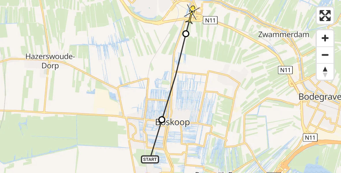 Routekaart van de vlucht: Politiehelikopter naar Alphen aan den Rijn