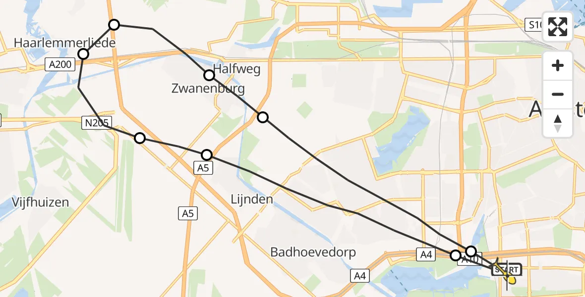 Routekaart van de vlucht: Lifeliner 1 naar VU Medisch Centrum Amsterdam