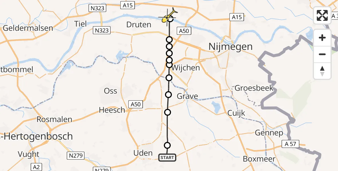 Routekaart van de vlucht: Lifeliner 3 naar Dodewaard