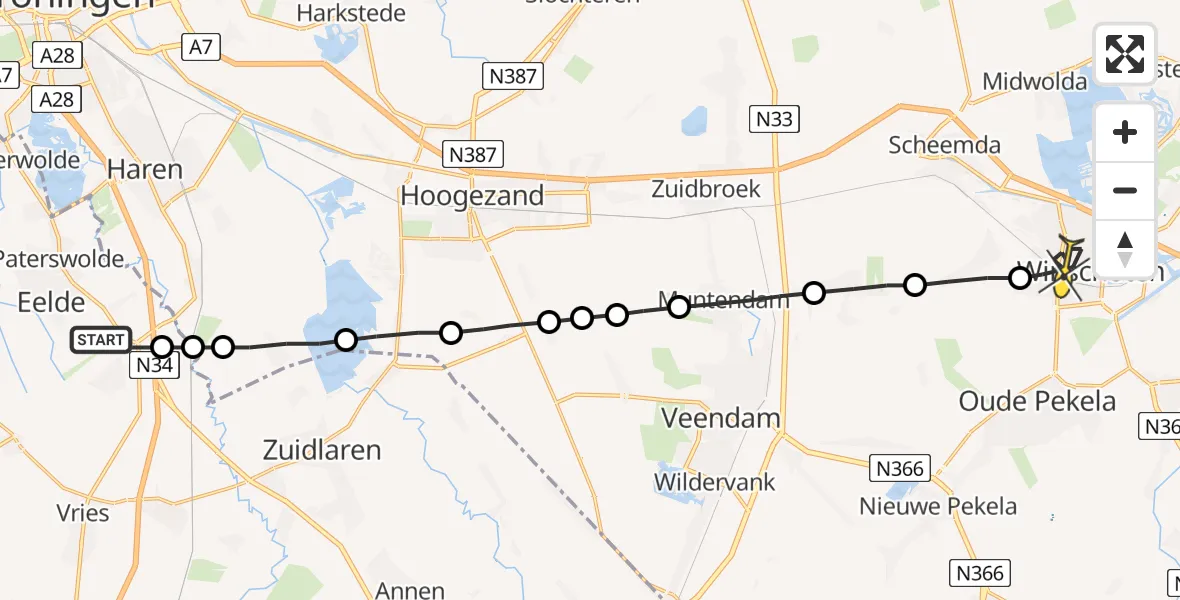 Routekaart van de vlucht: Lifeliner 4 naar Winschoten