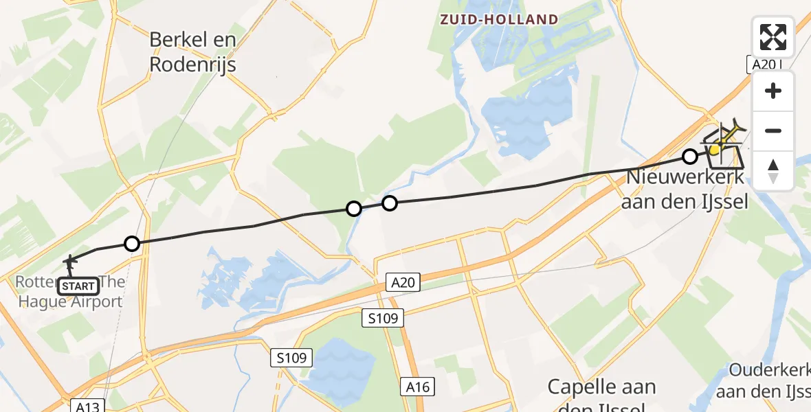 Routekaart van de vlucht: Lifeliner 2 naar Nieuwerkerk aan den IJssel