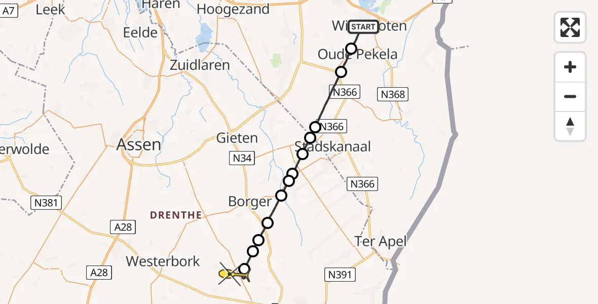 Routekaart van de vlucht: Lifeliner 4 naar Schoonoord