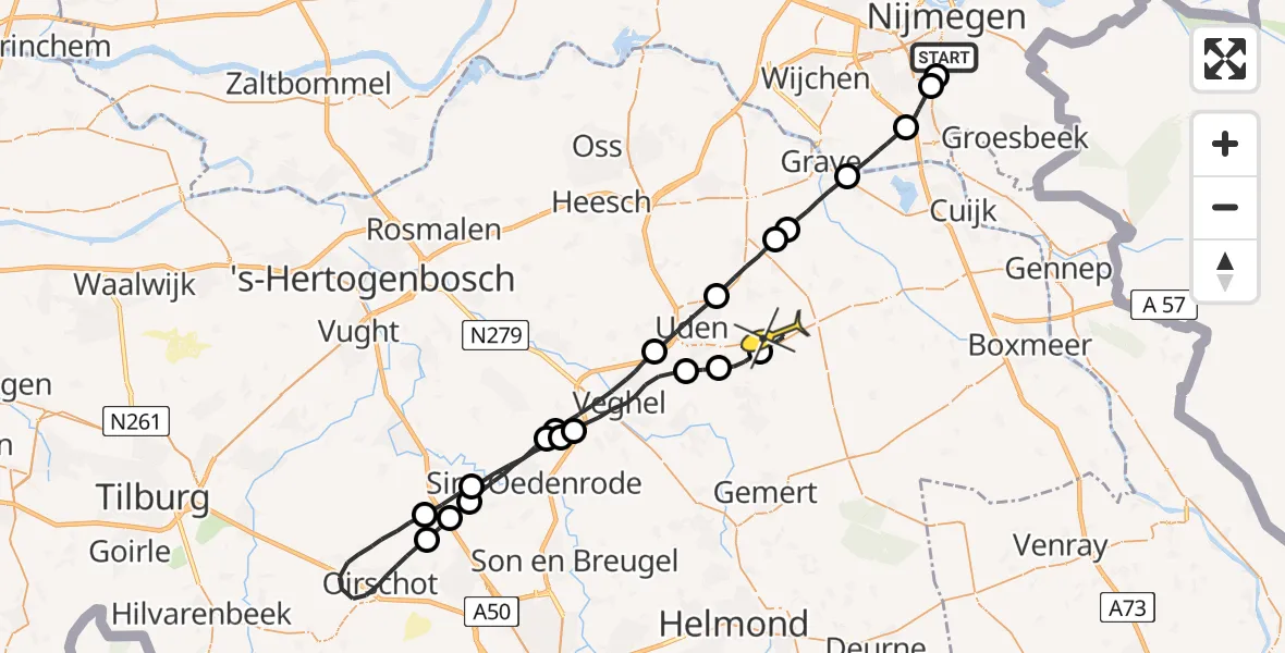 Routekaart van de vlucht: Lifeliner 3 naar Vliegbasis Volkel