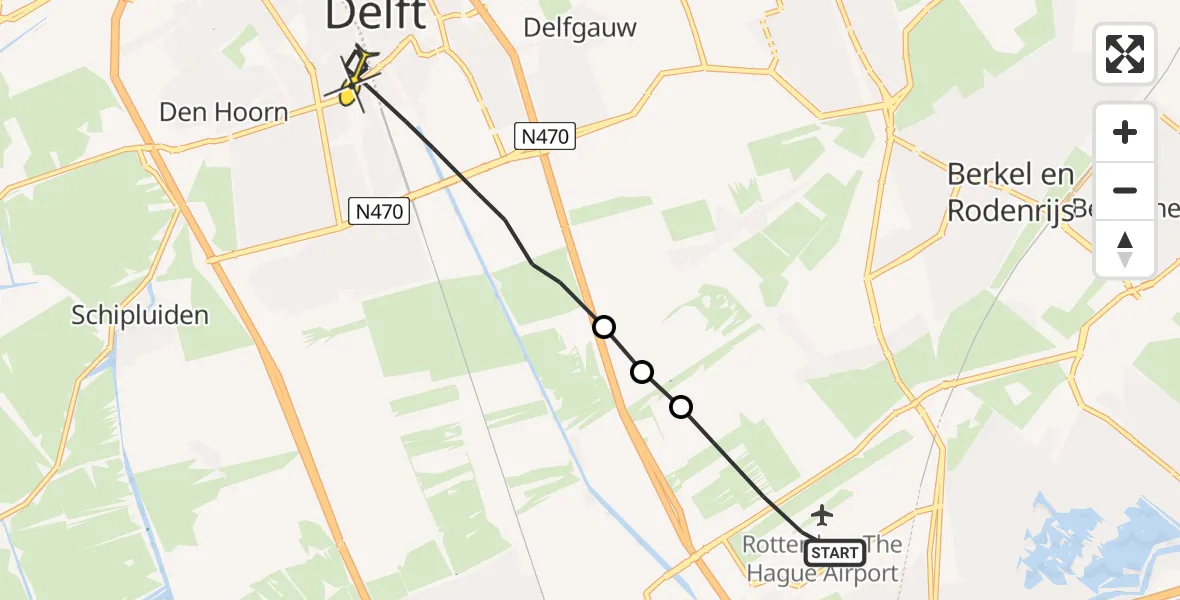 Routekaart van de vlucht: Lifeliner 2 naar Delft