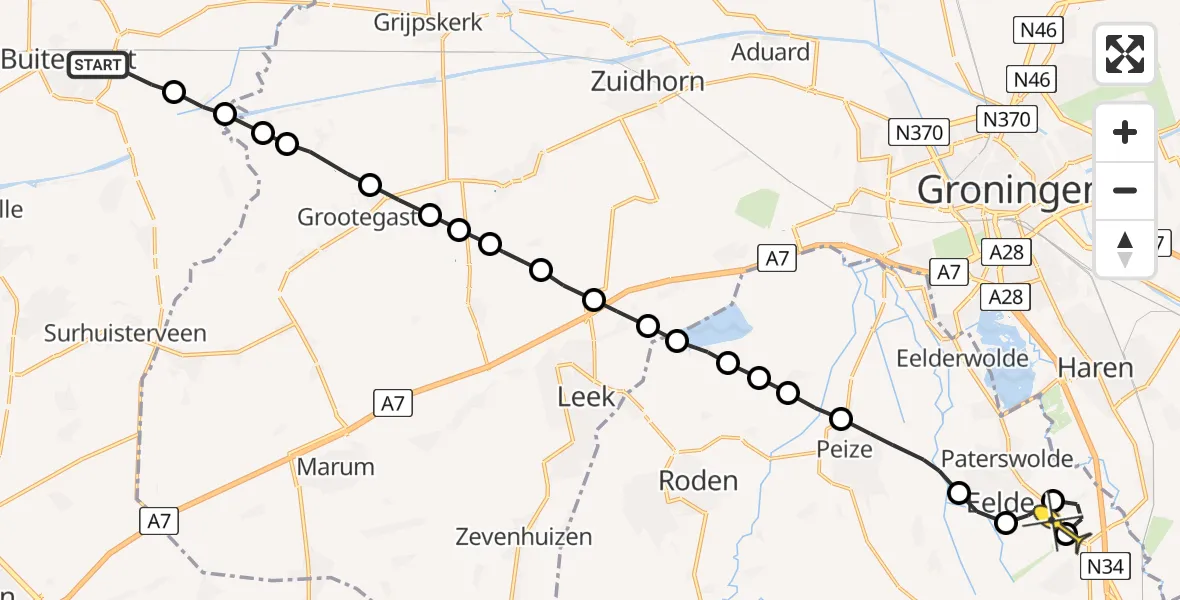 Routekaart van de vlucht: Lifeliner 4 naar Groningen Airport Eelde