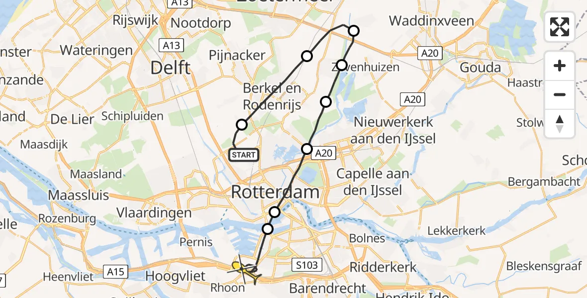 Routekaart van de vlucht: Lifeliner 2 naar Rotterdam